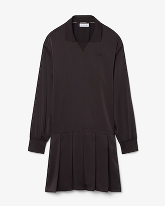 Pleated Satin Polo Dress