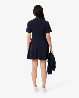 Flared Badge Accent Petit Piqu&eacute; Dress