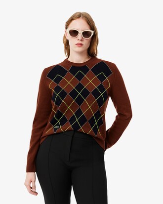Embroidered Argyle Intarsia Sweater