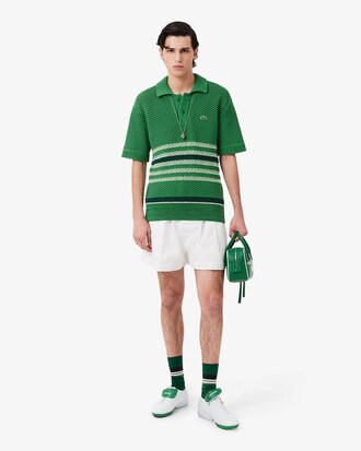 Runway Lacy Striped Polo Collar Sweater