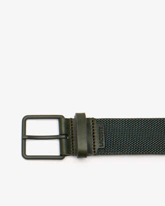 Men's Tongue Buckle Woven Fabric And Leather Belt