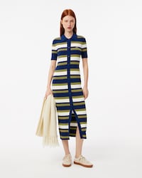 Rib Knit Striped Shirt Dress