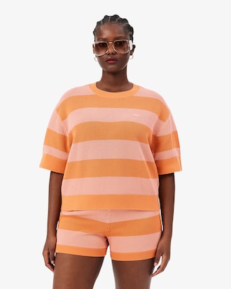 Striped Mesh Knit T-shirt