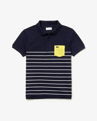 Boys' Lacoste Contrast Pocket Striped Cotton Piqu&eacute; Polo Shirt