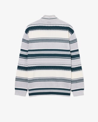 Runway Textured Striped Polo Collar Sweater