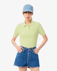 Striped Cable Knit Polo Collar Sweater