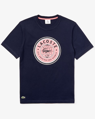 Men's Lacoste LIVE Crew Neck Print Round Badge Cotton T-shirt