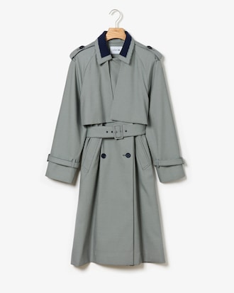 Women's Storm Flap Long Belted Check Print Canvas Trench Coat