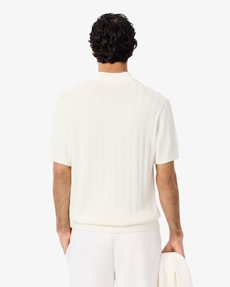 Fluid Ribbed Knit Polo Collar Sweater