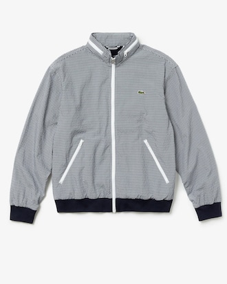 Men's Concealed Hood Lightweight Gingham Print Zip Jacket