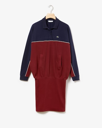 Women's Bi-Material Colourblock Cotton Polo Dress