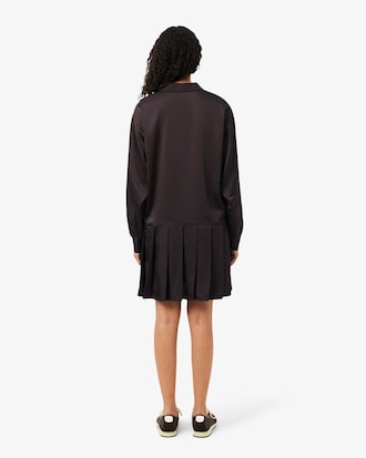 Pleated Satin Polo Dress