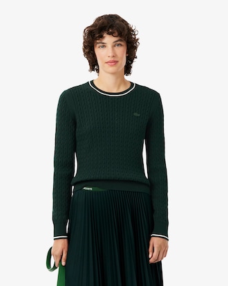 Stripe Accent Cable Knit Sweater