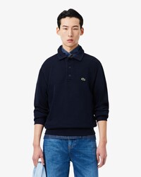 Ribbed Cotton Polo Collar Sweatshirt
