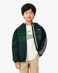 Logo Stripe Sport Hooded Puffed Jacket