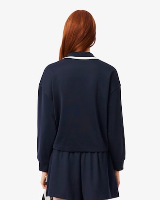 Oversized Polo Collar Piqu&eacute; Sweatshirt