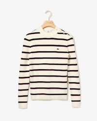 Women's Lacoste LIVE Crew Neck Striped Wool And Cotton Sweater