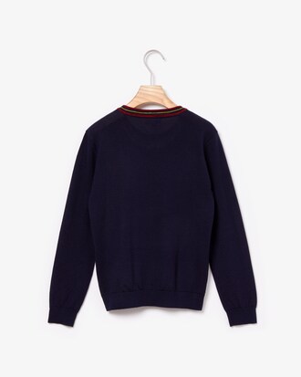 Boys' Crew Neck Contrast Striped Wool Blend Sweater