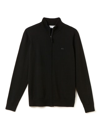 Men's Stand-Up Collar Wool Jersey Zippered Cardigan