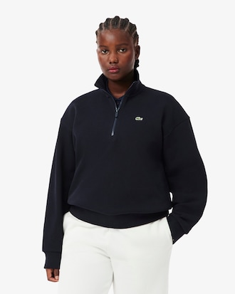 High Neck Zipped Piqué Sweatshirt