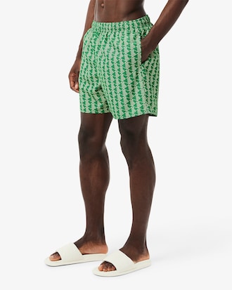 Mid Length Monogram Print Swim Trunks
