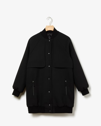 Women's Quilted Lining Long Wool Crepe Bomber Jacket