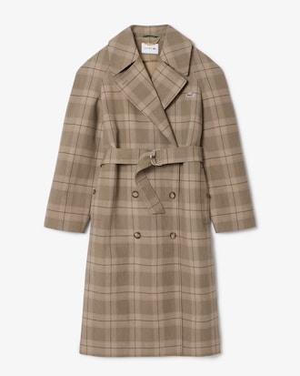 Water-Repellent Plaid Wrap Coat