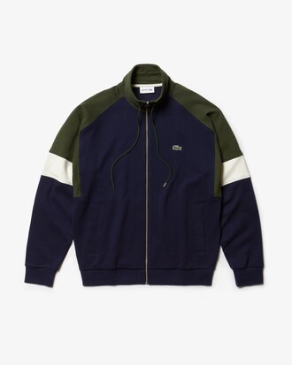 Men's Stand-Up Neck Colourblock Piqué Fleece Zip Sweatshirt