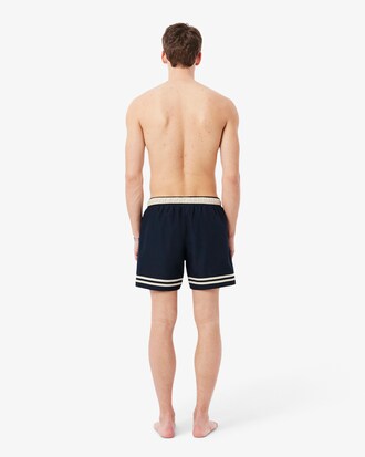 Lacoste Mid Length Contrast Stripe Swim Trunks