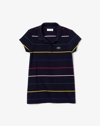 Girls' Lacoste Coloured Pinstripes Cotton Piqu&eacute; Polo Shirt