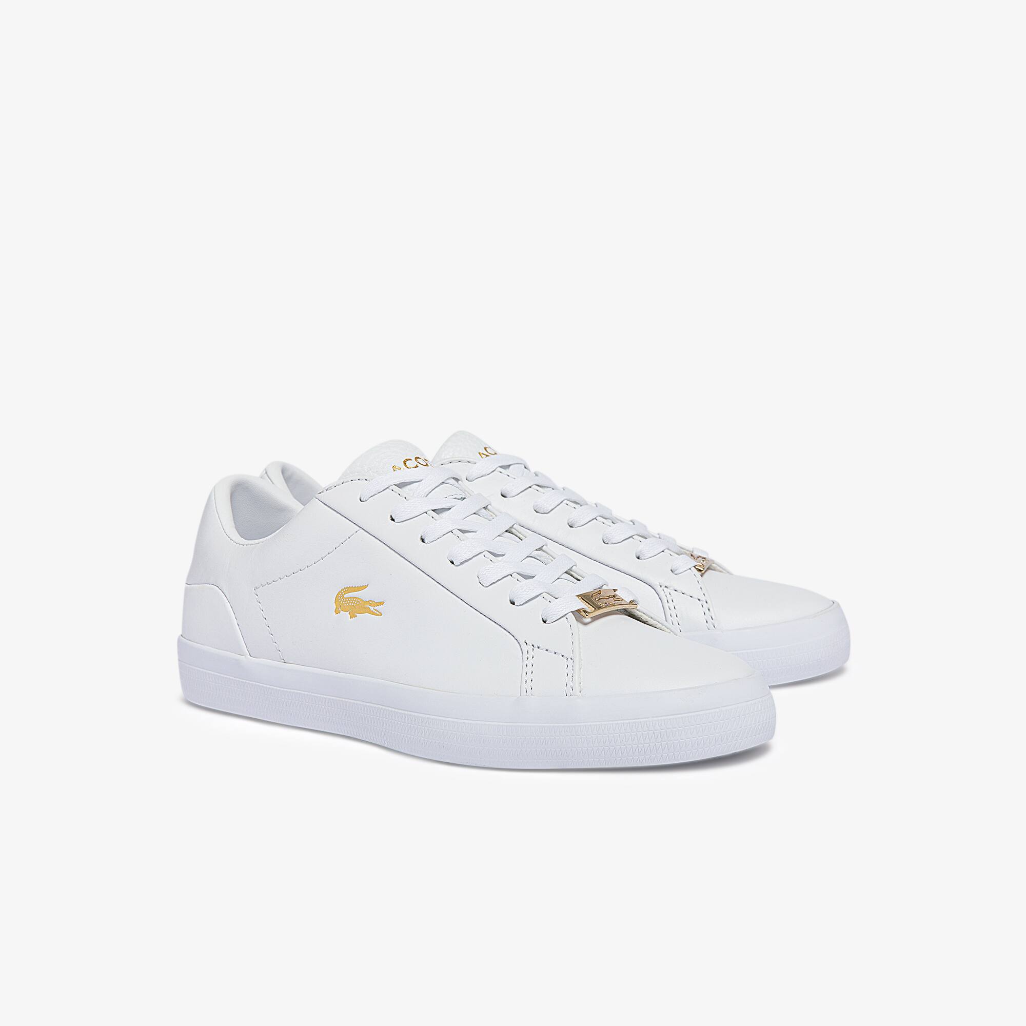 lacoste lerond gold croc trainers in white