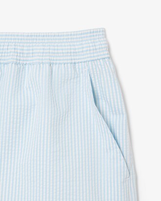 Mid Length Striped Textured Swim Trunks