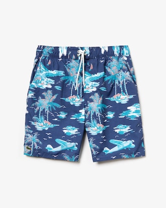 Men's Hawaiian Print Long Swimming Trunks