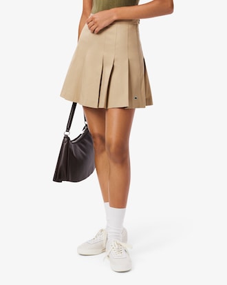 Short Stretch Cotton Pleated Skirt