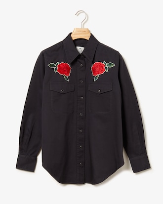 Women's Lacoste LIVE Boxy Fit Rose Embroidery Cotton Shirt