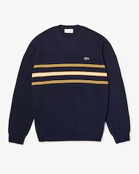Men's Crew Neck Contrast Striped Texturised Piqu&eacute; Sweater