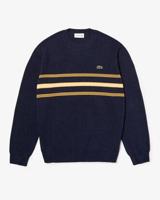 Men's Crew Neck Contrast Striped Texturised Piqu&eacute; Sweater
