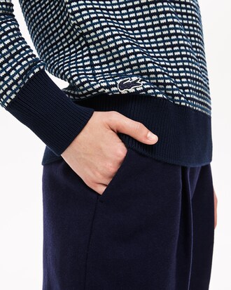 Women's Boat Neck Check Cotton Jacquard Sweater