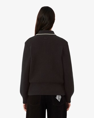 Zipped Cotton Badge Accent Sweater