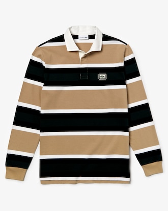 Men's Lacoste Striped Thick Cotton Jersey Rugby Polo Shirt