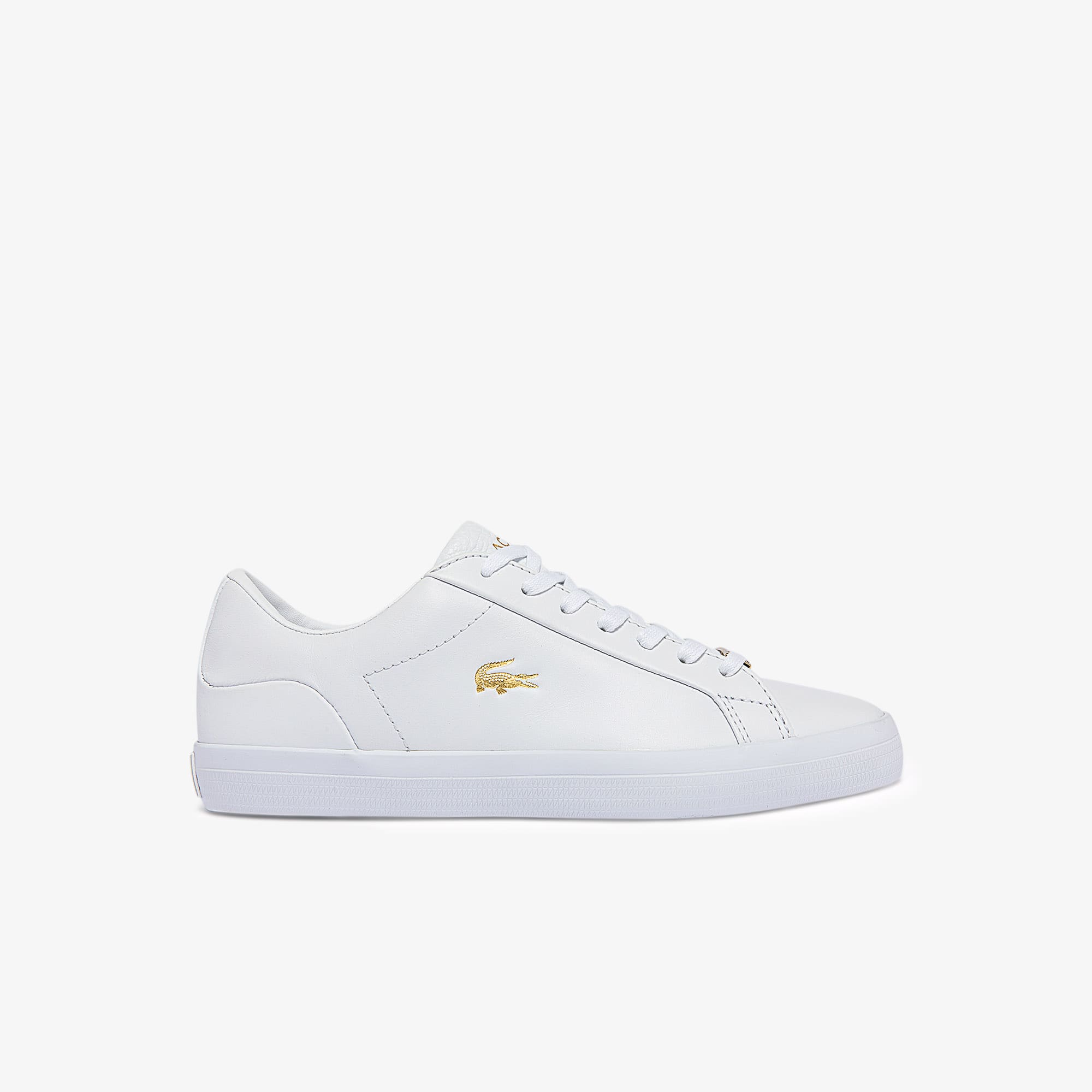 lacoste lerond gold croc trainers in white
