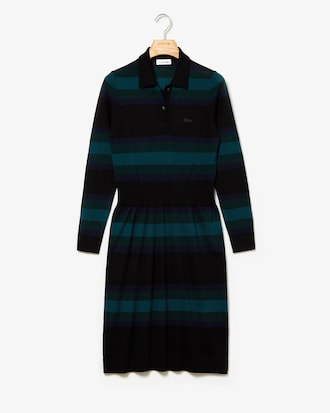 Women's Fitted Striped Wool Polo Dress