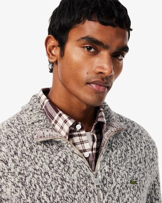 Zipped Mercerized Wool Knit Sweater