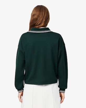 Oversized Embroidery Accent Polo Collar Sweatshirt