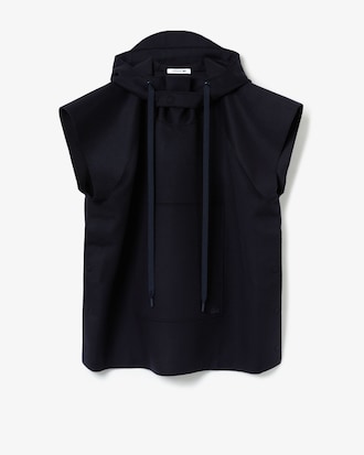 Women's Fashion Show Hooded Sleeveless Virgin Wool Jacket