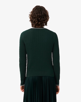 Stripe Accent Cable Knit Sweater
