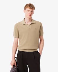 Cotton Blend Open Polo Collar Sweater