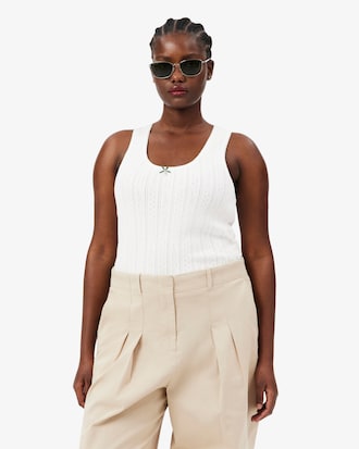 Slim Fit Pointelle Knit Cotton Tank Top