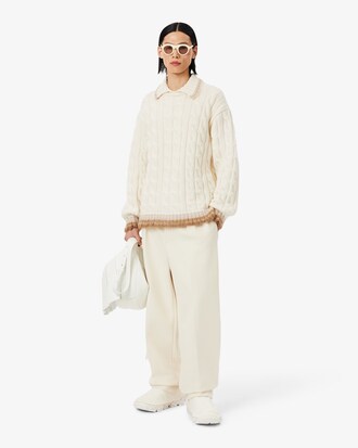 Runway Wool Polo Collar Cable Knit Sweater