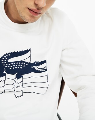 Men's Crew Neck Crocodile Print Fleece Sweatshirt